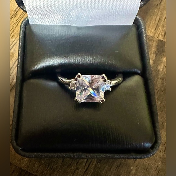 175 Ct Asscher Cut Moissanite 925 3 Stone Ring 18k White Wedding Engagement
